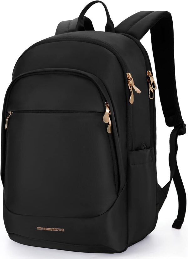 LIGHT FLIGHT Travel Backpack for Women, 15.6 Inch Anti Theft Laptop Backpack with USB Charging Hole, Water Resistant College Bookbag, Large Capacity Black Computer Backpacks for Work, Black - Image 2