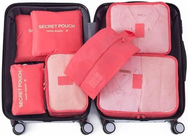 7 Set Packing Cubes Packing Organizers Travel Luggage Packing Organizers with Shoes Bag for Suitcase, Watermelon Red - Image 8