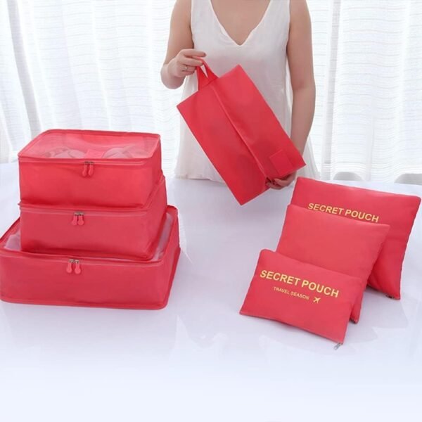 7 Set Packing Cubes Packing Organizers Travel Luggage Packing Organizers with Shoes Bag for Suitcase, Watermelon Red - Image 9