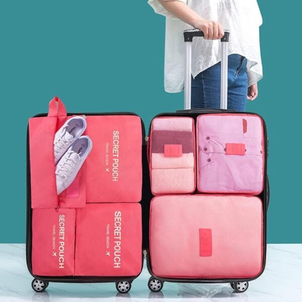 7 Set Packing Cubes Packing Organizers Travel Luggage Packing Organizers with Shoes Bag for Suitcase, Watermelon Red - Image 6