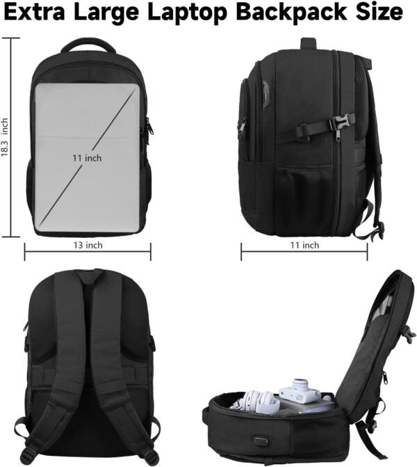 Lapsouno Large Travel Laptop Backpack, School Backpack, Carry on Backpack, Extra Sturdy 17 Inch TSA Friendly with USB Port, Water Resistant College School Rucksack Book Bag Gifts for Men Women, Black - Image 3