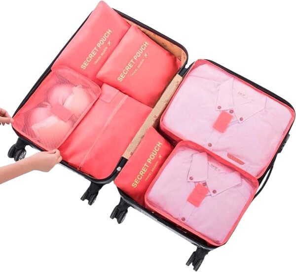 7 Set Packing Cubes Packing Organizers Travel Luggage Packing Organizers with Shoes Bag for Suitcase, Watermelon Red - Image 2