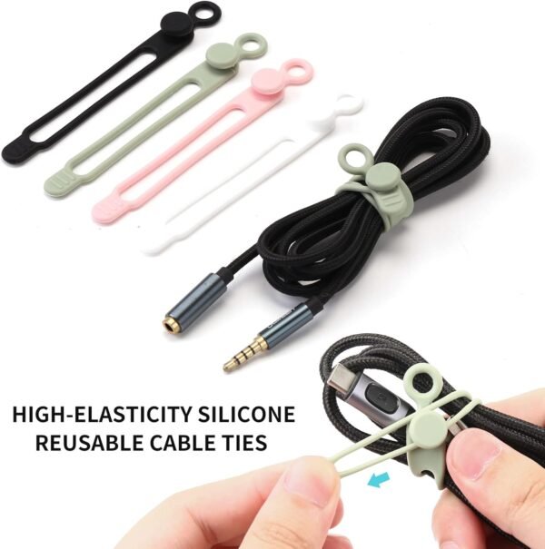 [20Park]UMUST Silicone Cable Ties,Reusable Cable Management Organizer, Multipurpose Elastic Cord Organizer for Bundling and Fastening Cable Cords Wires(black,white,pink,green) - Image 5