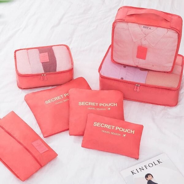 7 Set Packing Cubes Packing Organizers Travel Luggage Packing Organizers with Shoes Bag for Suitcase, Watermelon Red - Image 7
