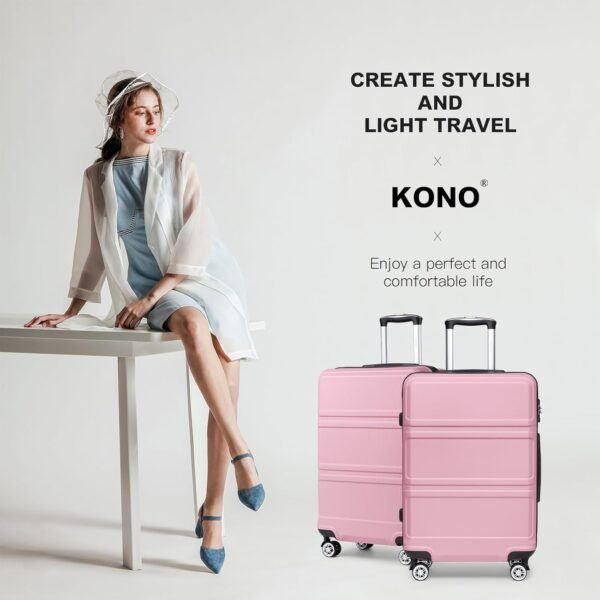 Kono 20'' Carry on Luggage Lightweight with Spinner Wheel TSA Lock Hardside Luggage Airline Approved Carry on Suitcase Pink - Image 8
