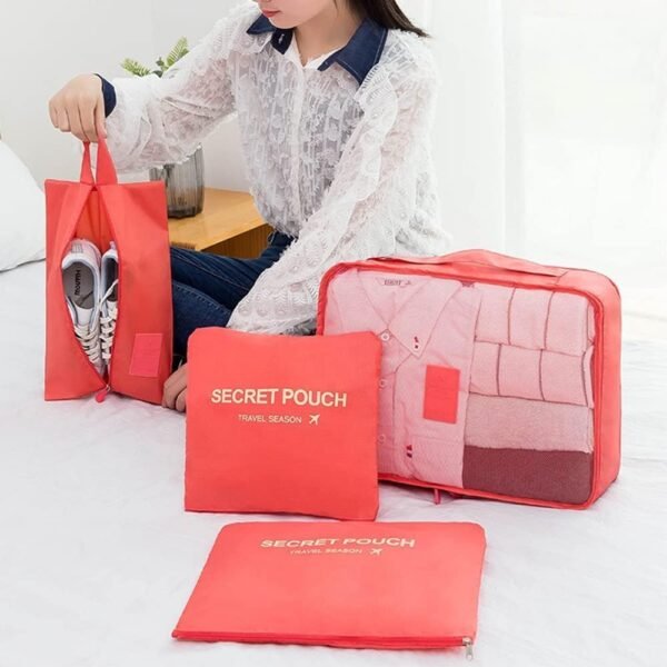 7 Set Packing Cubes Packing Organizers Travel Luggage Packing Organizers with Shoes Bag for Suitcase, Watermelon Red - Image 5