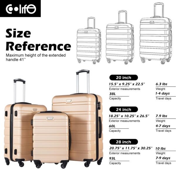Coolife Luggage 3 Piece Set Suitcase Spinner Hardshell Lightweight TSA Lock - Image 8