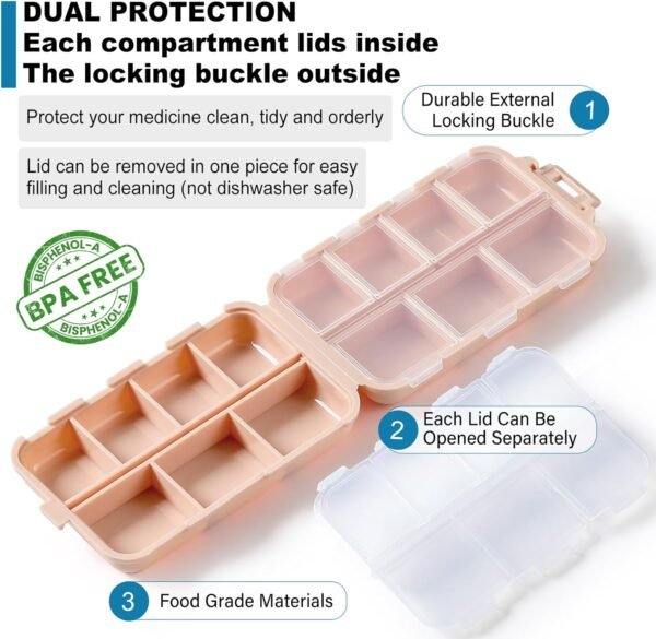 3 Pack, 14 GRIDS Travel Pill Organizer Box with Labels - Travel Medicine Case Kit - Pocket Daily Pharmacy Container - Travel Medication Holder Dispenser for Fish Oil Vitamin Supplement Storage - Image 7