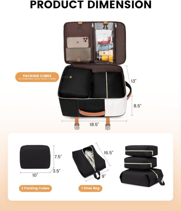 LOVEVOOK Travel Backpack for Women, TSA Carry On Backpack Flight Approved Luggage, 40L Water Resistant Personal Item Daypack Large Weekender Bag fit 17 inch Laptop with 3 Cubes, Beige-black-brown - Image 7