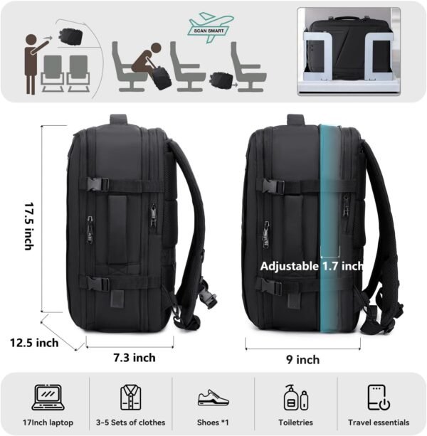 Carry on Travel Backpack for Men Women, Extra Large 40L Flight Approved Expandable Suitcase With USB/Type-C Charging Port, Victoriatourist Water Resistant Luggage Daypack Business Weekender Bag, Black - Image 4