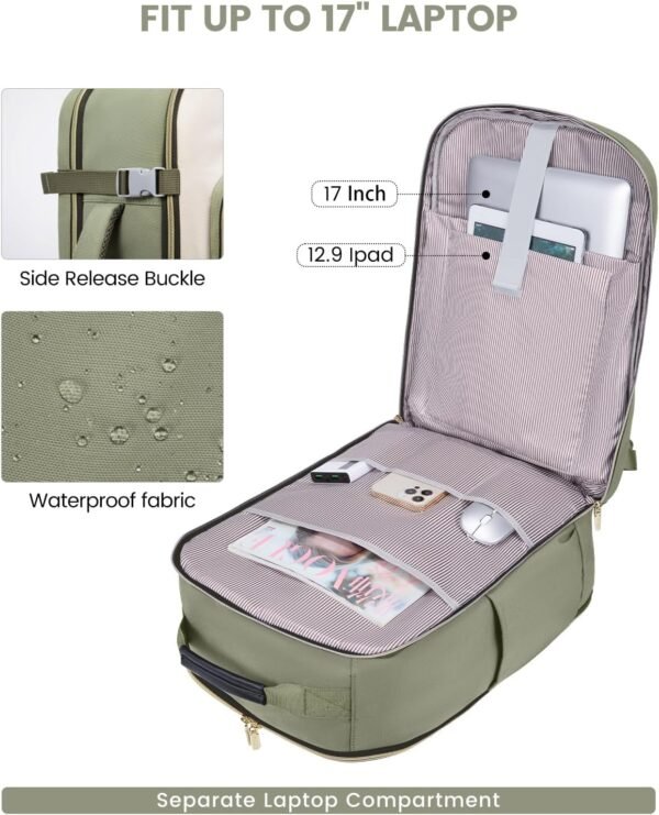 LOVEVOOK 40L Travel Backpack for Women & Men, Large Carry on Backpack for Airplanes with 3 Packing Cubes, TSA Personal Item Travel Bag fits 17" Laptop, Waterproof Travel Essentials Airline Approved - Image 9