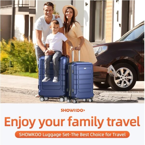 SHOWKOO Luggage Sets Expandable PC+ABS Durable Suitcase Double Wheels TSA Lock 3pcs Blue - Image 3