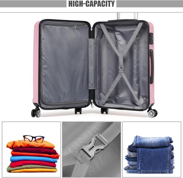 Kono 20'' Carry on Luggage Lightweight with Spinner Wheel TSA Lock Hardside Luggage Airline Approved Carry on Suitcase Pink - Image 6
