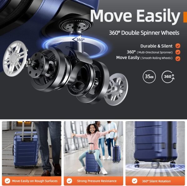 SHOWKOO Luggage Sets Expandable PC+ABS Durable Suitcase Double Wheels TSA Lock 3pcs Blue - Image 4
