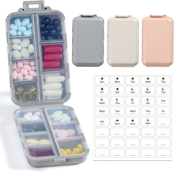 3 Pack, 14 GRIDS Travel Pill Organizer Box with Labels - Travel Medicine Case Kit - Pocket Daily Pharmacy Container - Travel Medication Holder Dispenser for Fish Oil Vitamin Supplement Storage - Image 2