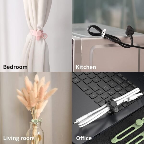 [20Park]UMUST Silicone Cable Ties,Reusable Cable Management Organizer, Multipurpose Elastic Cord Organizer for Bundling and Fastening Cable Cords Wires(black,white,pink,green) - Image 7