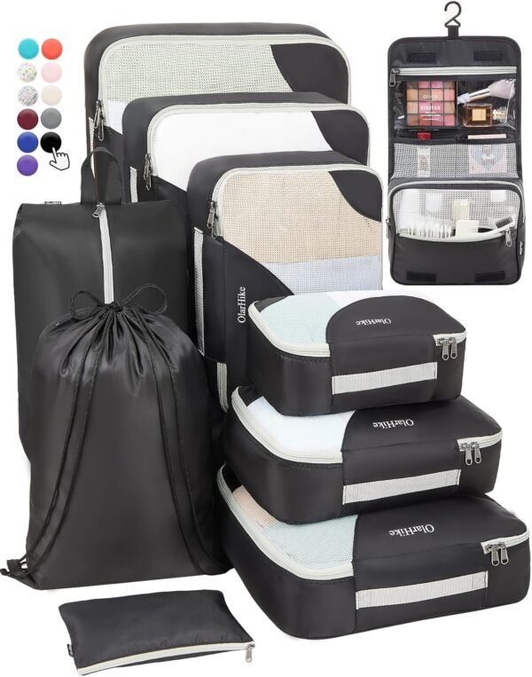 ALL INCLUDED 10 Set Sturdy Packing Cubes for Suitcases,OlarHike Travel Essentials,UPGRADED Anti-Tear Stitching, NEW Improved Luggage Packing Organizers for Travel Accessories(Black) - Image 2