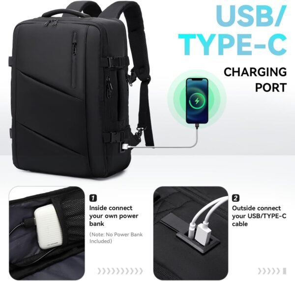 Carry on Travel Backpack for Men Women, Extra Large 40L Flight Approved Expandable Suitcase With USB/Type-C Charging Port, Victoriatourist Water Resistant Luggage Daypack Business Weekender Bag, Black - Image 3
