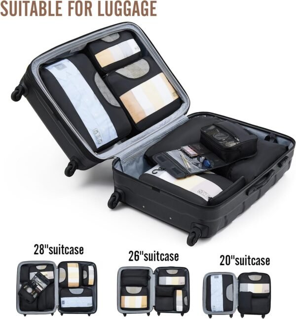 Veken 8 Set Packing Cubes for Suitcases, Travel Essentials for Carry on, Luggage Organizer Bags Set for Travel Accessories in 4 Sizes (Extra Large, Large, Medium, Small), Black - Image 7