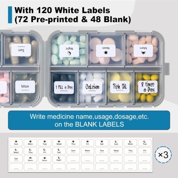 3 Pack, 14 GRIDS Travel Pill Organizer Box with Labels - Travel Medicine Case Kit - Pocket Daily Pharmacy Container - Travel Medication Holder Dispenser for Fish Oil Vitamin Supplement Storage - Image 6