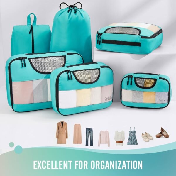 Veken 6 Set Packing Cubes for Suitcases, Travel Essentials for Carry on Luggage, Suitcase Organizer Bags Set for Travel Accessories in 4 Sizes(Extra Large, Large, Medium, Small)，Cyan - Image 3