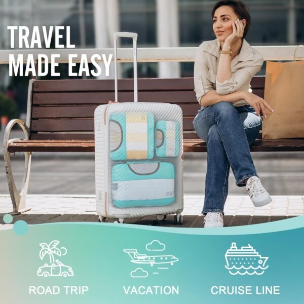 Veken 6 Set Packing Cubes for Suitcases, Travel Essentials for Carry on Luggage, Suitcase Organizer Bags Set for Travel Accessories in 4 Sizes(Extra Large, Large, Medium, Small)，Cyan - Image 10