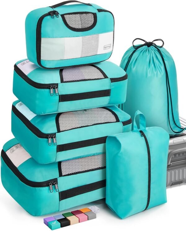 Veken 6 Set Packing Cubes for Suitcases, Travel Essentials for Carry on Luggage, Suitcase Organizer Bags Set for Travel Accessories in 4 Sizes(Extra Large, Large, Medium, Small)，Cyan - Image 2