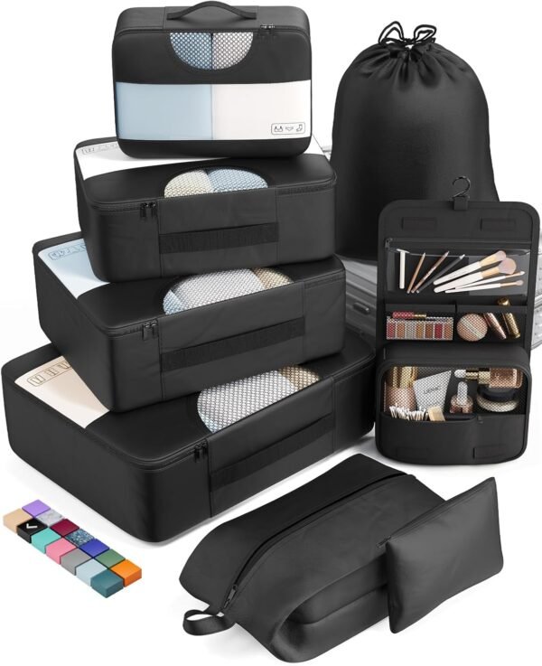 Veken 8 Set Packing Cubes for Suitcases, Travel Essentials for Carry on, Luggage Organizer Bags Set for Travel Accessories in 4 Sizes (Extra Large, Large, Medium, Small), Black - Image 2
