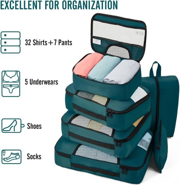 Veken 8 Set Packing Cubes for Suitcases, Travel Bag Organizers for Carry on Luggage, Suitcase Organizer Bags Set for Travel Essentials Travel Accessories in 4 Sizes(Extra Large, Large, Medium, Small) - Image 6