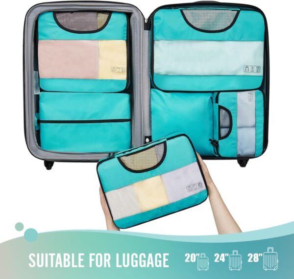 Veken 6 Set Packing Cubes for Suitcases, Travel Essentials for Carry on Luggage, Suitcase Organizer Bags Set for Travel Accessories in 4 Sizes(Extra Large, Large, Medium, Small)，Cyan - Image 6