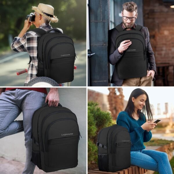 Lapsouno Large Travel Laptop Backpack, School Backpack, Carry on Backpack, Extra Sturdy 17 Inch TSA Friendly with USB Port, Water Resistant College School Rucksack Book Bag Gifts for Men Women, Black - Image 8