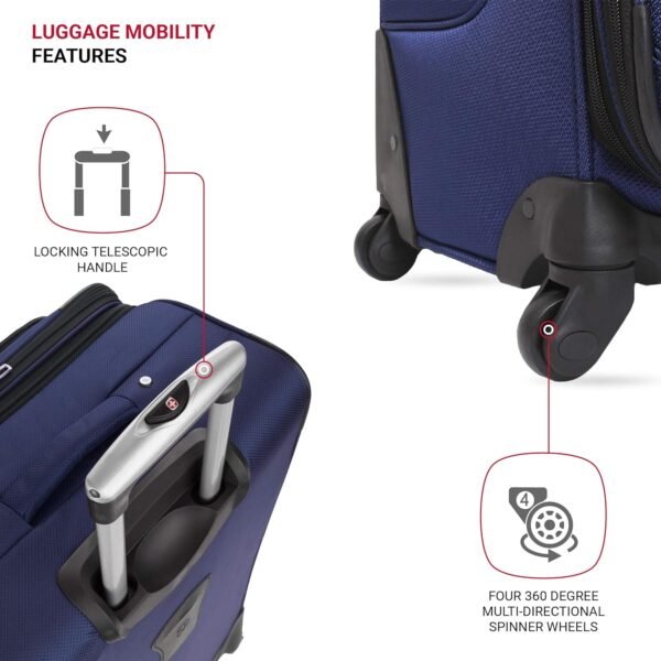 SwissGear Sion Softside Expandable Luggage, Blue, Carry-On 21-Inch - Image 3