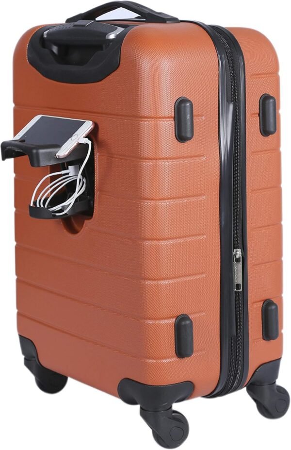 Wrangler Smart Luggage Set with Cup Holder and USB Port, Burnt Orange, 20-Inch Carry-On - Image 3