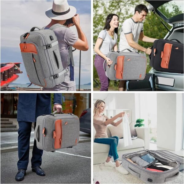 Lumesner Carry on Backpack, Extra Large 40L Flight Approved Travel Backpack for Men & Women,Expandable Large Suitcase Backpacks With 4 Packing Cubes,Water Resistant Luggage Daypack Weekender Bag,Grey - Image 8