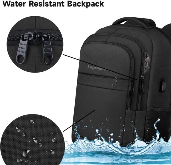 Lapsouno Large Travel Laptop Backpack, School Backpack, Carry on Backpack, Extra Sturdy 17 Inch TSA Friendly with USB Port, Water Resistant College School Rucksack Book Bag Gifts for Men Women, Black - Image 7