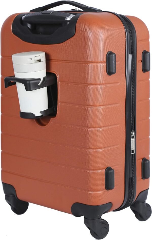 Wrangler Smart Luggage Set with Cup Holder and USB Port, Burnt Orange, 20-Inch Carry-On - Image 2