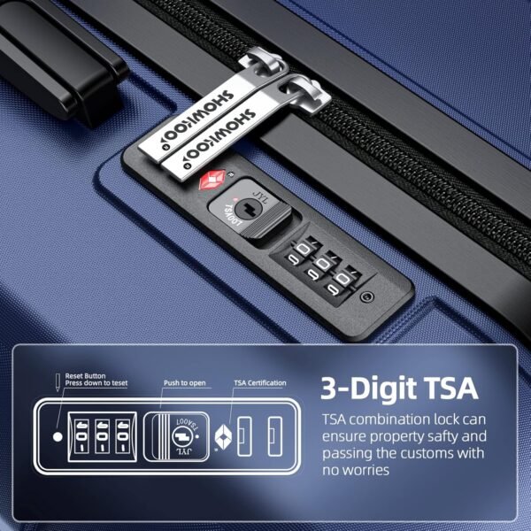 SHOWKOO Luggage Sets Expandable PC+ABS Durable Suitcase Double Wheels TSA Lock 3pcs Blue - Image 5
