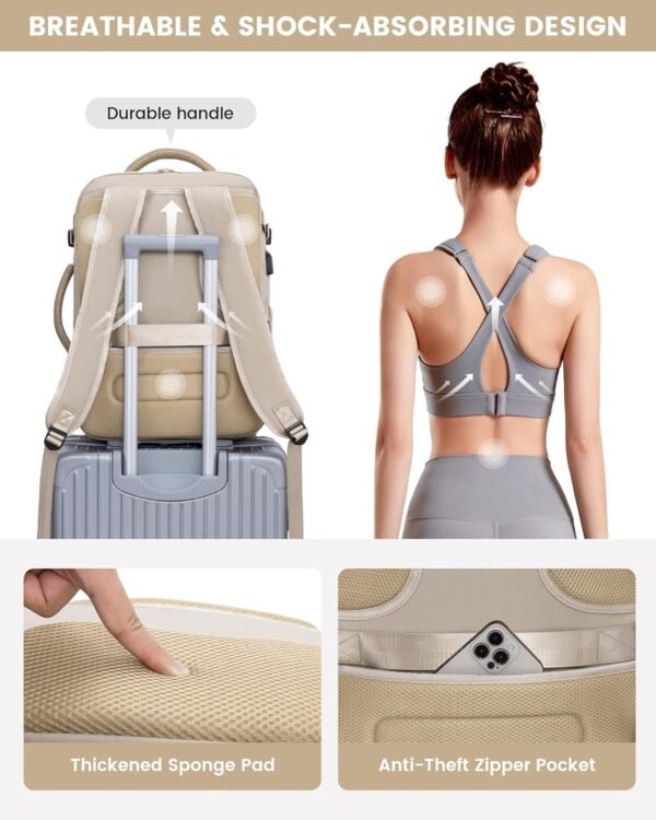 LOVEVOOK Large Travel Backpack for Women, TSA Carry on Backpack for Airplanes, 40L Personal Item Travel Bag for Women fits 17" Laptop,Waterproof Carry on Bag Airplane Approved with 3 Packing Cubes - Image 9