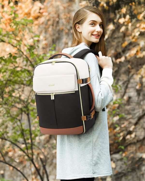 LOVEVOOK Travel Backpack for Women, TSA Carry On Backpack Flight Approved Luggage, 40L Water Resistant Personal Item Daypack Large Weekender Bag fit 17 inch Laptop with 3 Cubes, Beige-black-brown - Image 10