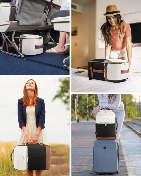 LOVEVOOK Travel Backpack for Women, TSA Carry On Backpack Flight Approved Luggage, 40L Water Resistant Personal Item Daypack Large Weekender Bag fit 17 inch Laptop with 3 Cubes, Beige-black-brown - Image 9