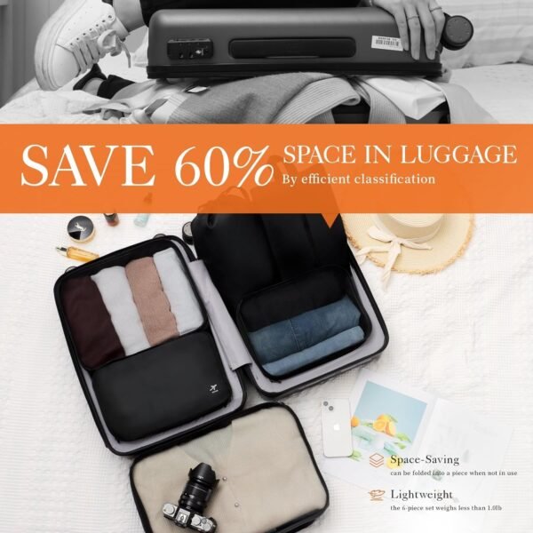 HOTOR Packing Cubes for Suitcases - 6 Pieces, Light Packing Cubes for Travel, Premium Suitcase Organizer Bags Set, Space-Saving Luggage Organizers, Travel Accessories and Essentials, Black - Image 5