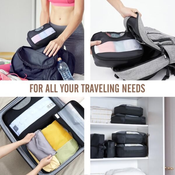 Veken 8 Set Packing Cubes for Suitcases, Travel Essentials for Carry on, Luggage Organizer Bags Set for Travel Accessories in 4 Sizes (Extra Large, Large, Medium, Small), Black - Image 8