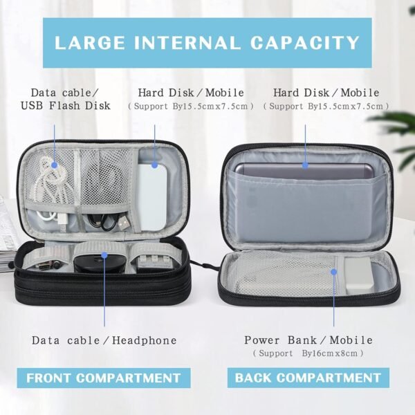 FYY Travel Cable Organizer Pouch Electronic Accessories Carry Case Portable Waterproof Double Layers All-in-One Storage Bag for Cord, Charger, Phone, Earphone Black - Image 4