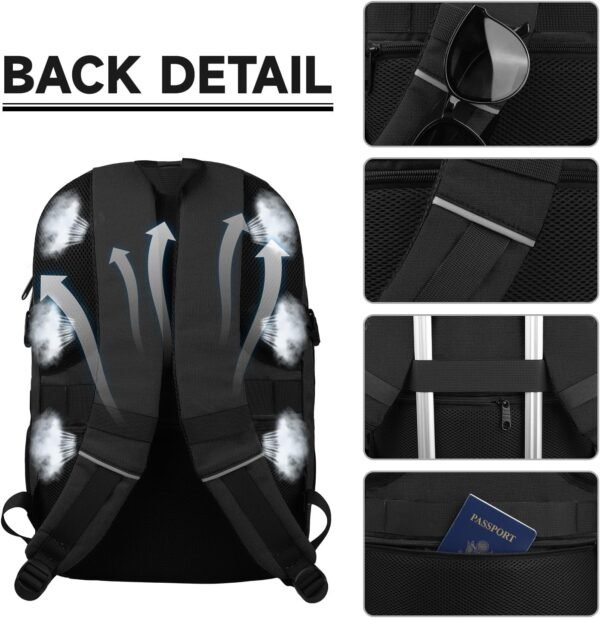 Lapsouno Large Travel Laptop Backpack, School Backpack, Carry on Backpack, Extra Sturdy 17 Inch TSA Friendly with USB Port, Water Resistant College School Rucksack Book Bag Gifts for Men Women, Black - Image 5