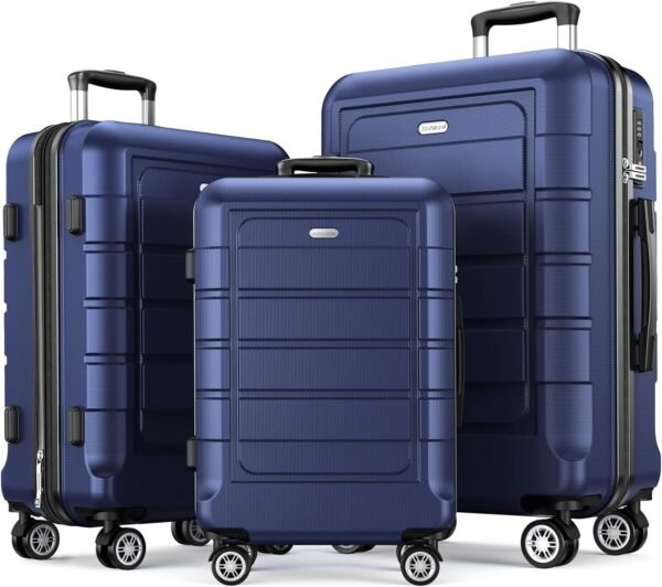 SHOWKOO Luggage Sets Expandable PC+ABS Durable Suitcase Double Wheels TSA Lock 3pcs Blue - Image 2