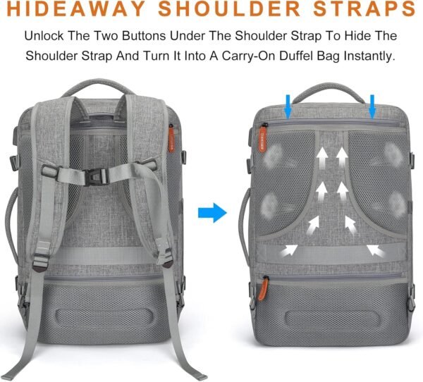 Lumesner Carry on Backpack, Extra Large 40L Flight Approved Travel Backpack for Men & Women,Expandable Large Suitcase Backpacks With 4 Packing Cubes,Water Resistant Luggage Daypack Weekender Bag,Grey - Image 5