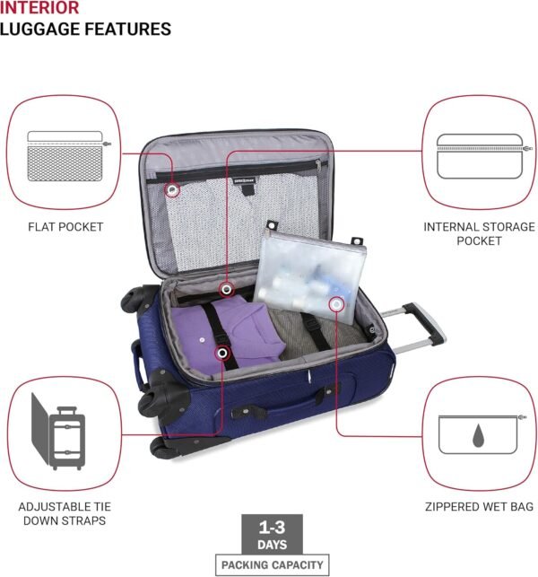 SwissGear Sion Softside Expandable Luggage, Blue, Carry-On 21-Inch - Image 5