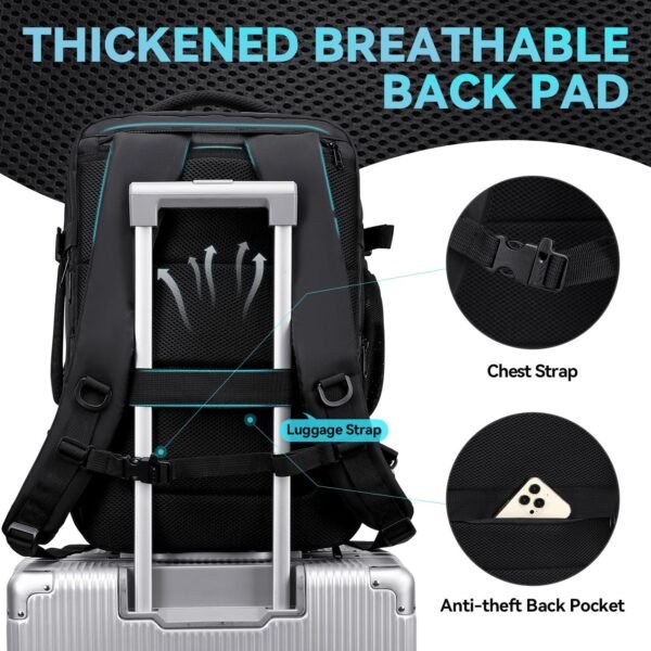 Carry on Travel Backpack for Men Women, Extra Large 40L Flight Approved Expandable Suitcase With USB/Type-C Charging Port, Victoriatourist Water Resistant Luggage Daypack Business Weekender Bag, Black - Image 7