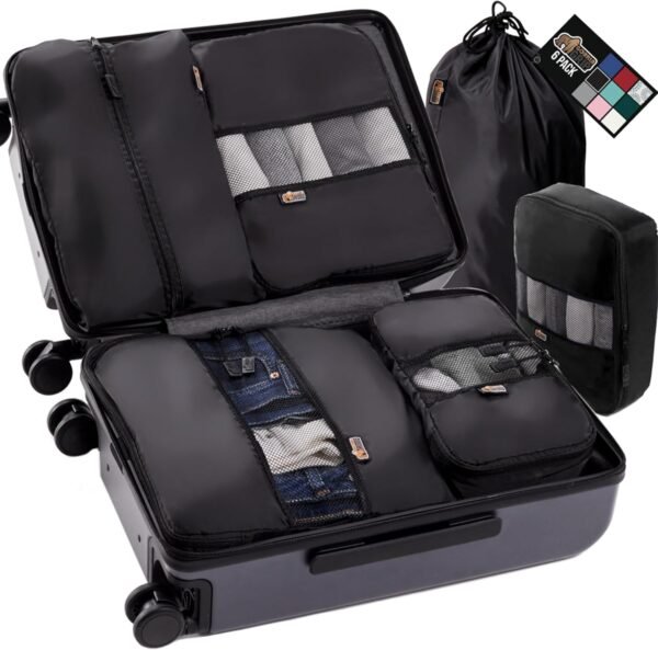 Gorilla Grip 6 Set Packing Cubes, Travel Essentials for Suitcases, Breathable Mesh Organizer Bags for Clothes, Toiletries, Shoes and Laundry, Luggage and Backpack Carry On Airplane Accessories, Black - Image 2