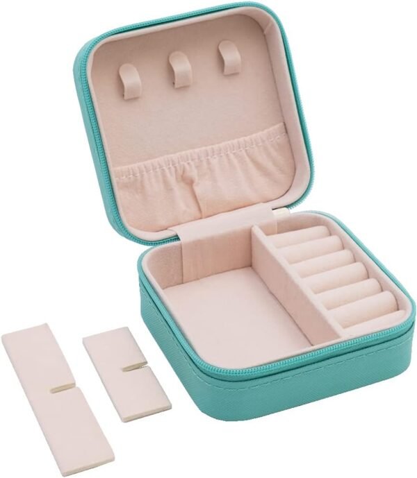 Mini Jewelry Travel Case,Small Travel Jewelry Organizer, Portable Jewelry Box Travel Mini Storage Organizer Portable Display Storage Box for Rings Earrings Necklaces (Blue) - Image 3